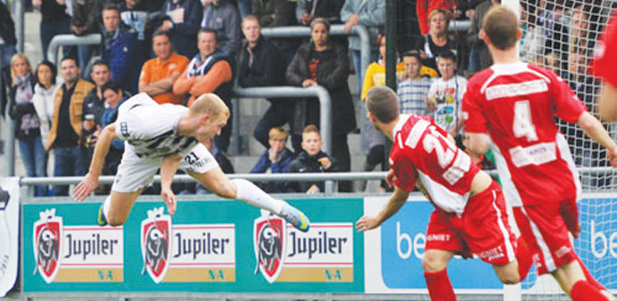 Action from the KAS Eupen-Hoogstraten VV match of the Belgian second division league. KAS Eupen won 5-2.
