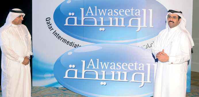 HE al-Sada and al-Sidiky after unveilikng the new Alwaseeta logo.