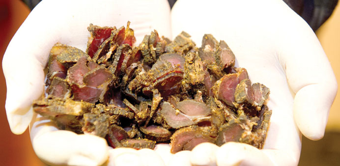 * A precious handful of European-made biltong, the delicious South African meat snack.