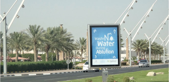 A hoarding put up along Corniche on the ongoing Kahramaa awareness campaign.  