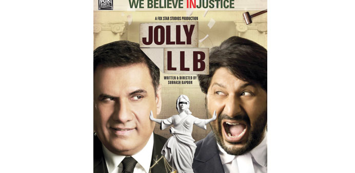 A promotional poster for Jolly LLB, a legal drama with a comedic twist.