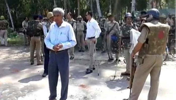 Police in the village near Delhi where a man was lynched over beef-eating rumours. Picture courtesy:NDTV