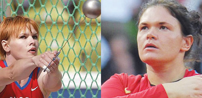 Olympic hammer champion Olga Kuzenkova (left) and womenu2019s discus-thrower Daria Pishchalnikova,
