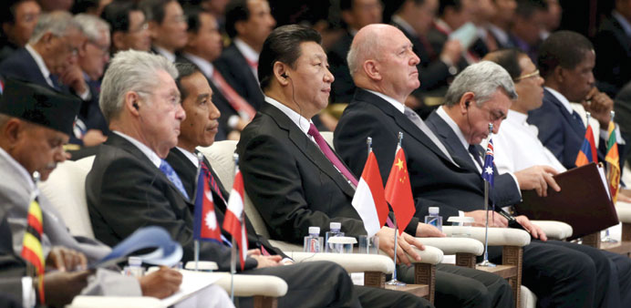 Chinau2019s President Xi Jinping (centre) at the Boao Forum for Asia in Hainan province.