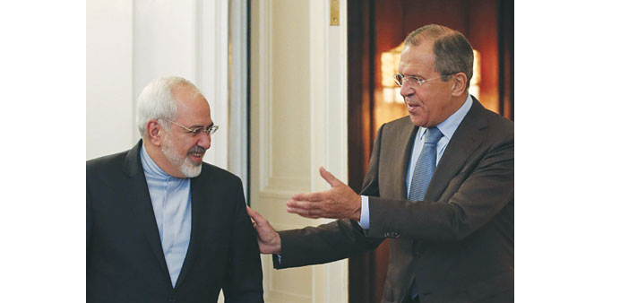 Lavrov and Zarif during their meeting in Moscow yesterday.