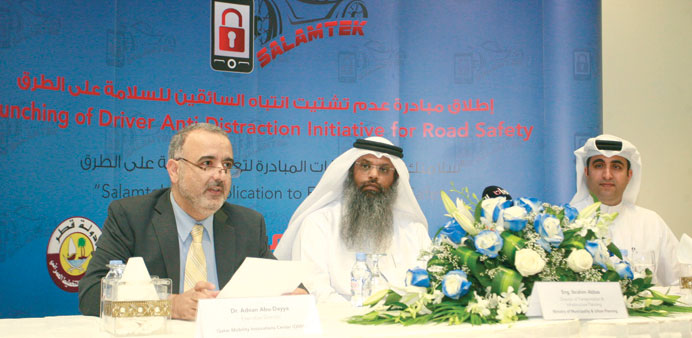 Dr Abu-Dayya, engineer Abbas, and al-Khal at the launch of Salamtek yesterday. PICTURE: Nasar T K