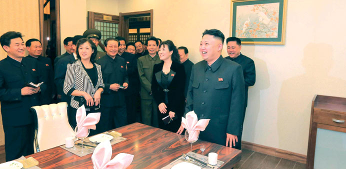 North Korean leader Kim Jong-un and his wife Ri Sol-ju visit Haedanghwa Health Complex in Pyongyang.