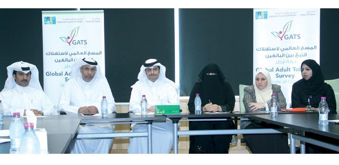 Dr Mohamed al-Thani (third from left) with other officials during the press conference to launch the survey. PICTURE: Najeer Feroke