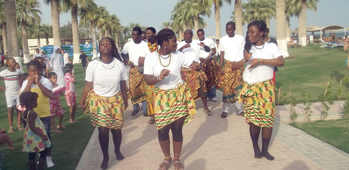 A group of dancers from Ghana during a performance.