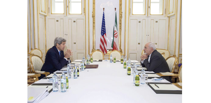 Kerry meets with Zarif at a hotel in Vienna yesterday.
