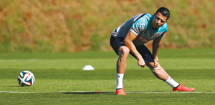 Portugalu2019s Cristiano Ronaldo takes part in a training session in Campinas. (Reuters)