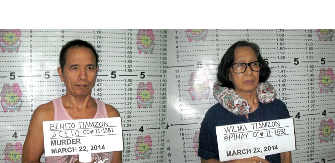 Communist Party of the Philippines (CPP) chairman Benito Tiamzon is photographed after his arrest in Cebu City in central Philippines. Right: CPP secr