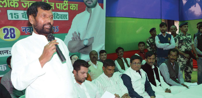 LJP chief and Minister for Consumer Affairs, Food and Public Distribution Ramvilas Paswan speaks at a programme organised to celebrate partyu2019s foundat