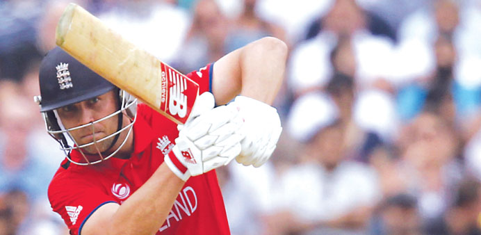 Englandu2019s Jonathan Trott plays a shot in his unbeaten knock of 82 during the ICC Champions Trophy semi-final against South Africa at the Oval in Londo