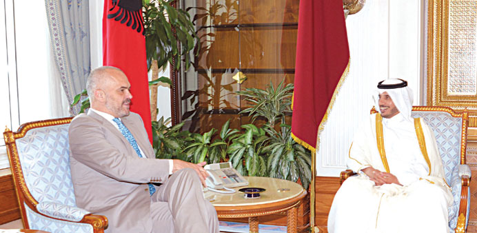 HE the Prime Minister and Interior Minister Sheikh Abdullah bin Nasser bin Khalifa al-Thani holding talkswith  his Albanian counterpart, Edi Rama, yes