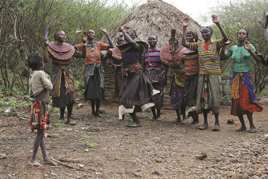 Pokot women dance in celebration the day before an initiation ceremony for young men in Baringo County, Kenya.