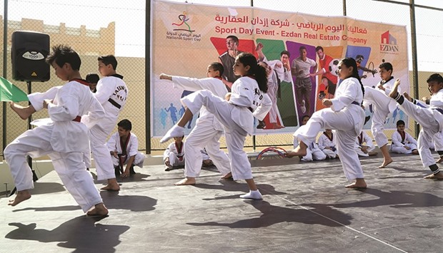 A martial arts demonstration during the National Sport Day celebrations hosted by Ezdan Holding Group.
