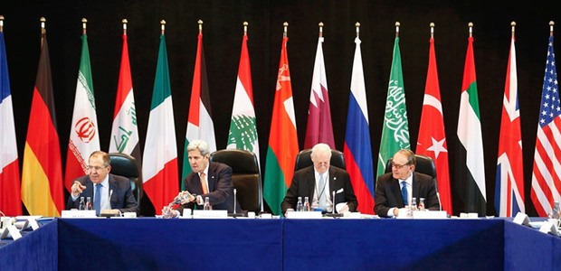 US Secretary of State John Kerry (2nd left) and Russiau2019s Foreign Minister Sergei Lavrov (left) lead the International Support Group for Syria (ISSG) meeting yesterday in Munich southern Germany.