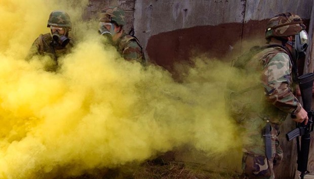 A US Navy chemical attack simulation at Fort A.P. Hill, Virginia, 2004