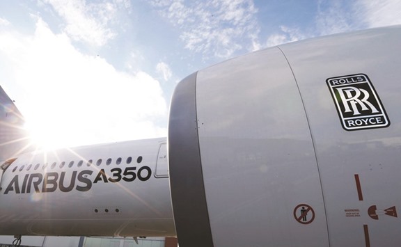 An Airbus A350 is seen with a Rolls-Royce engine at the Airbus headquarters in Toulouse. Rolls-Royce yesterday saw its share price rocket over 14% to 606 pence, topping the FTSE 100 leaderboard.