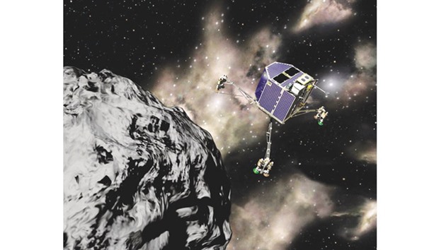 This file image received from the European Space Agency (ESA) on February 6, 2004 shows a computer generated image of the ESA space landing capsule Philae.