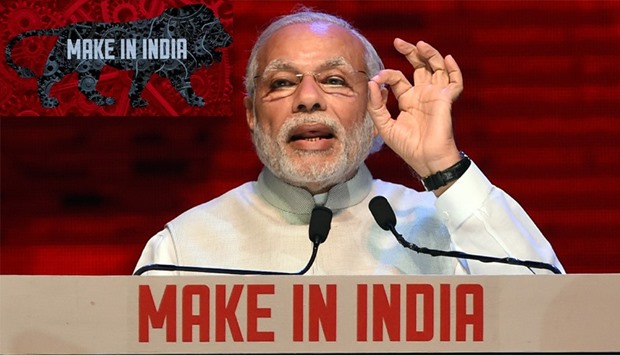 Indian Prime Minister Narendra Modi speaks during part of the opening ceremony of 'Make in India Wee
