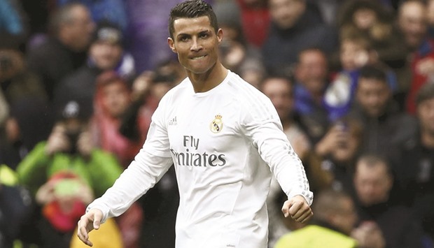 Real Madridu2019s Cristiano Ronaldo celebrates his second goal against Athletic Bilbao in Madrid yesterday. (Reuters)