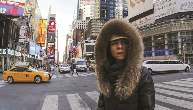 Bundled up in Times Square, NewYork.