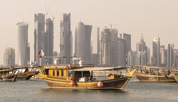 Traditional dhows in front of the West Bay skyline as seen from the Doha Corniche.    Photo by StellarD