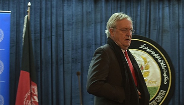 Nicholas Haysom, the UN's special representative for Afghanistan, arrives for a press conference in 