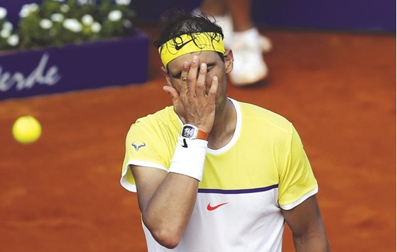 Spainu2019s Rafael Nadal reacts after missing a shot during his semi-final match against Austriau2019s Dominic Thiem at the ATP Argentina Open in Buenos Aires. (Reuters)