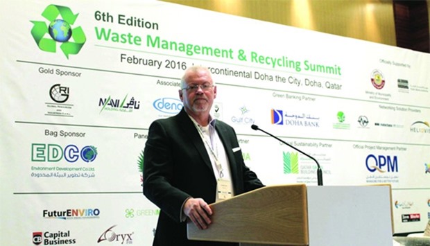 Evans speaks at the Waste Management and Recycling Summit.