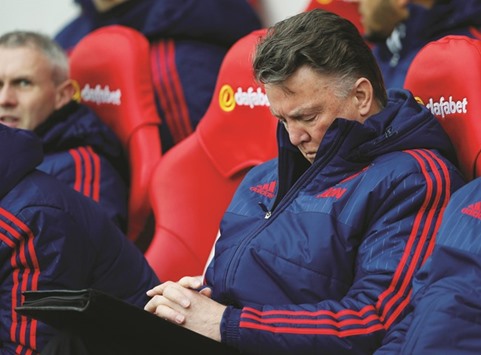 Manchester United manager Louis van Gaal reacts during his teamu2019s match against Sunderland.