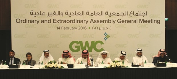 Sheikh Abdullah and other directors at GWCu2019s 11th Ordinary and Extraordinary Assembly General Meeting last night.