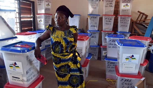 Ballot boxes and other voting material that will be used in the Central African Republic second round presidential and legslatives elections, in Bangui