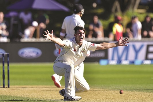 File picture of Mitchell Marsh of Australia appealing for a LBW call on Brendon McCullum during day three of the first cricket Test match between New Zealand and Australia at the Basin Reserve in Wellington  on February 14, 2016.
