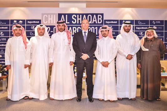Event director Omar al-Mannai, CHI AL SHAQAB president Fahad Saad al-Qahtani, ExxonMobil Qatar president and general manager Alistair Routledge and Qatar rider Ali al-Rumaihi at a press conference here yesterday.