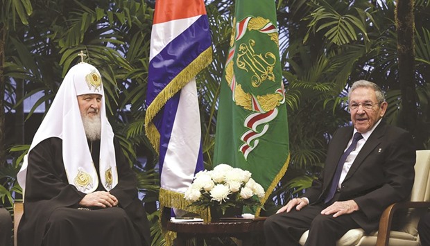 Cubau2019s President Raul Castro and Russian Orthodox Patriarch Kirill meeting at Havanau2019s Revolution Palace last week. Havana hosted a historic meeting between the heads of the Catholic and Russian Orthodox churches last Friday.