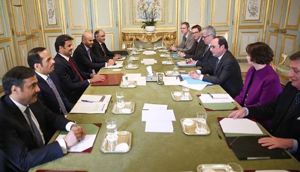 HH the Emir and President Francois Hollande holding talks in Paris.