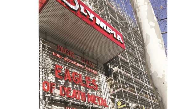 Letters which spell Eagles of Death Metal to announce the concert of the group are seen at the Olympia concert hall in Paris. Eagles of Death Metal, the band on stage during the deadliest of the IS attacks at the Bataclan in Paris in November last year, will perform at the Olympia as a tribute to the victims of the attacks.