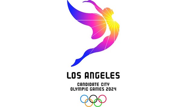 The brightly colored logo is accompanied by an official slogan, urging people to ,Follow the Sun, by supporting the Los Angeles bid
