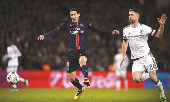 PSG forward Angel Di Maria (L) in action during the match against Chelsea.