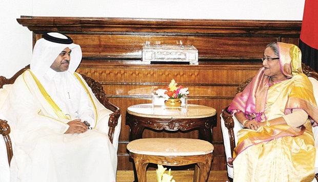 Prime Minister Sheikh Hasina holding talks with newly-appointed Qatari ambassador to Bangladesh Ahmed bin Mohamed al-Dehaimi in Dhaka yesterday.