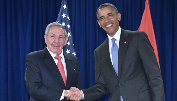 Barack Obama shakes hands with Cuba's President Raul Castro during a bilateral meeting at UN headquarters in New York in September last year.