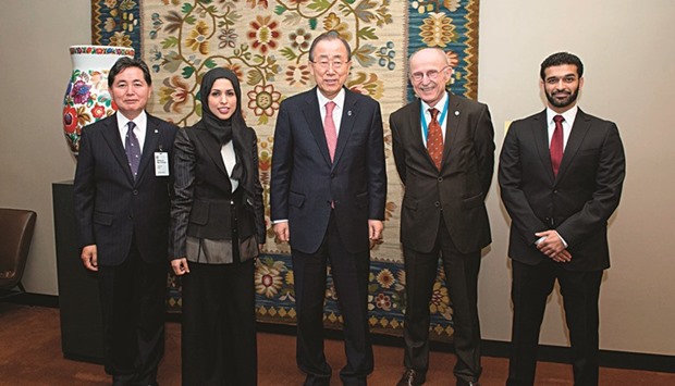 UN secretary general Ban Ki-moon and Supreme Committee for Delivery and Legacy (SC) secretary general Hassan al-Thawadi with others at the event.