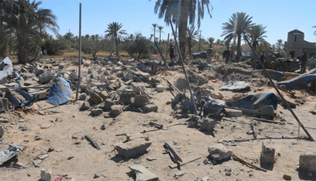 A view shows damage at the scene after an airstrike by US warplanes against Islamic State in Sabrath