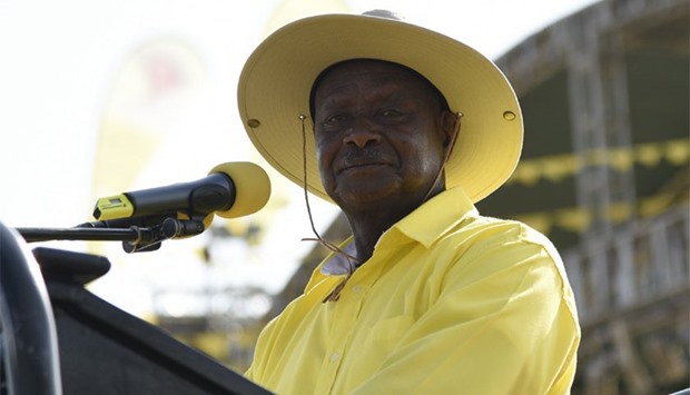 This file photo taken on February 16 shows Uganda's president Yoweri Museveni addressing supporters during a rally of the ruling National Resistance Movement (NRM) party at Kololo Airstrip in Kampala.  AFP