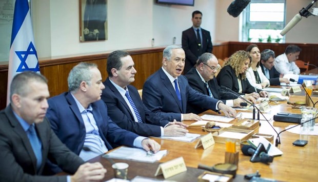 Israeli Prime Minister Benjamin Netanyahu attends the weekly cabinet meeting in Jerusalem on Sunday.