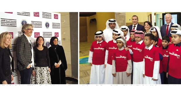 US ambassador Dana Shell Smith, Doha Film Institure CEO Fatma al-Remaihi and other dignitaries at the opening of the American Film Showcase. Right: ConocoPhillipsu2019 Global Water Sustainability Centre joined the celebrations.