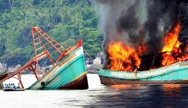 Sinking illegal fishing boats